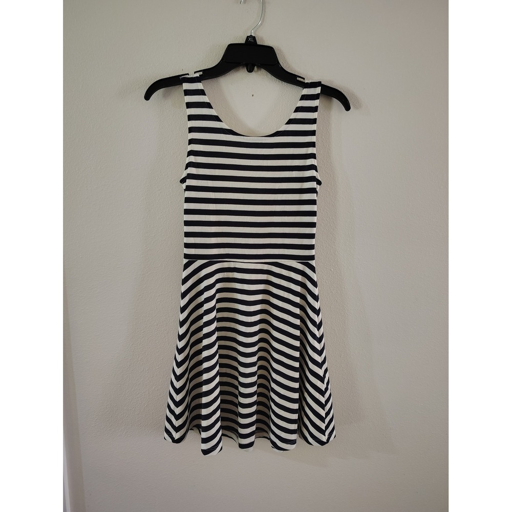H&M Divided Womens Striped Skater Dress Navy Blue White Sleeveless Mini Size 6